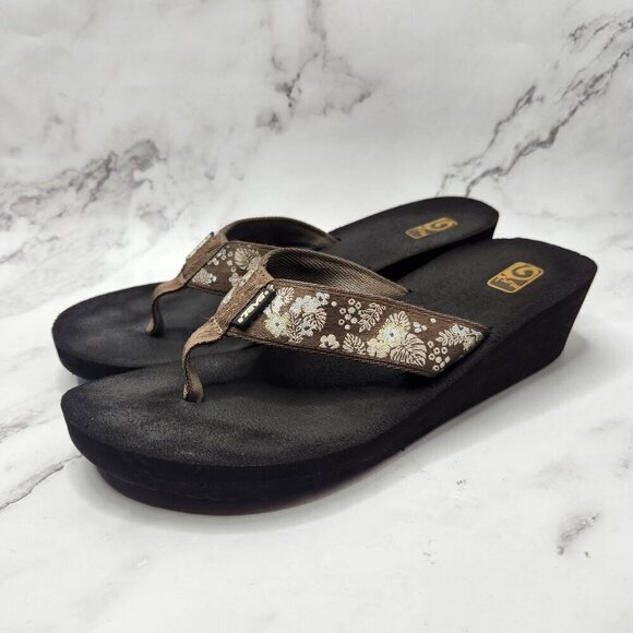 Teva Mush Brown Slip-On Platform Wedge Sandals Flip-Flops Women's 11 - Picture 1 of 12
